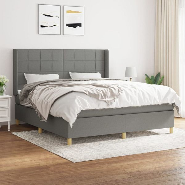 vidaXL Boxspringbett mit Matratze Dunkelgrau 180x200 cm Stoff, 3132010