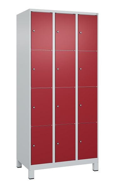 C+P Schließfachschrank Classic PLUS, Füße, 3 Abteile mit je 4 Fächern, 1950x900x500mm, 7035/3003, 080010-304 S10001