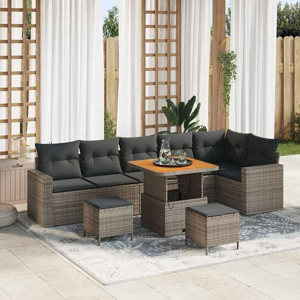 vidaXL Garten-Sofa-Set 9-teilig Grau Poly-Rattan, 3361633