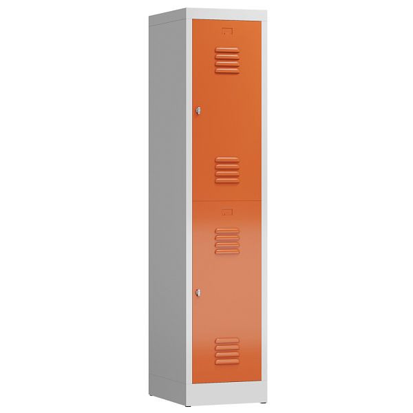 Lüllmann ClassiX Garderobenschrank, 1 Abteil doppelstöckig, 1800 x 415 x 500 mm, lichtgrau/feuerrot, X-523214