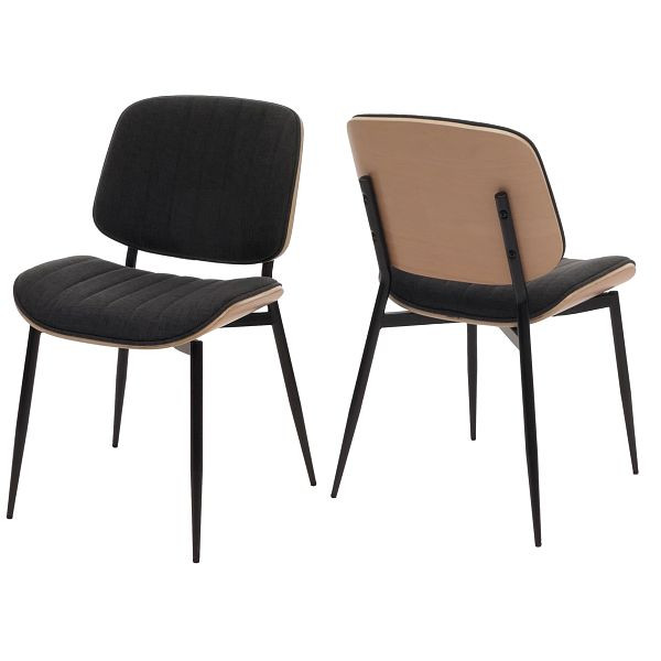 Mendler 2er-Set Esszimmerstuhl HWC-O44, Küchenstuhl Stuhl, Bugholz Stoff (370g/m²) Öko-Tex FSC®, natur, dunkelgrau, 118208