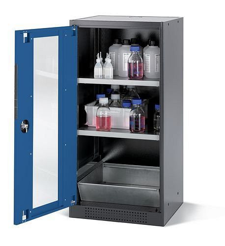 asecos Chemikalienschrank Systema CS-52LG, Korpus anthrazit, blau, 2 Einlegeböden und Bodenwanne, 202625