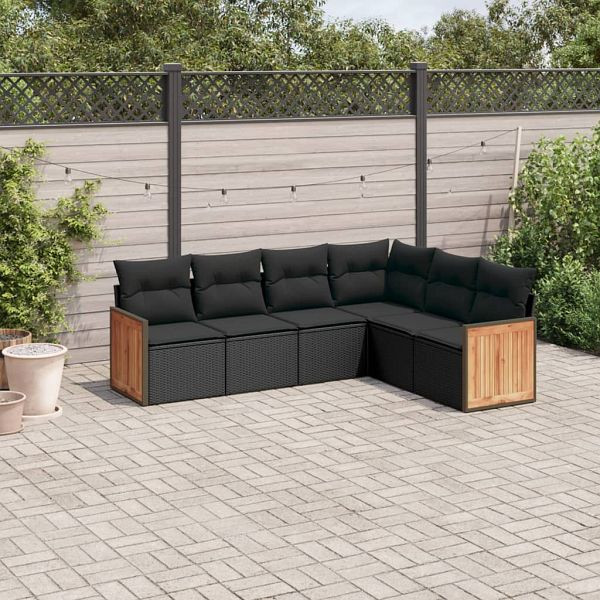 vidaXL 6-teilig Garten-Sofagarnitur mit Kissen Schwarz Poly Rattan, 3227679
