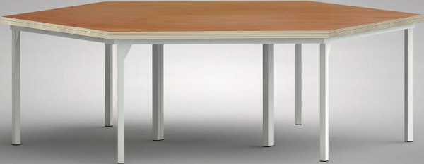 KLW Standard-Werkbank in Sechseckform mit Buchen-Multiplexplatte in 6-Eck-Form 2338 x 2700 x 40 mm L x B x S, WS600N-1350M40-X7000