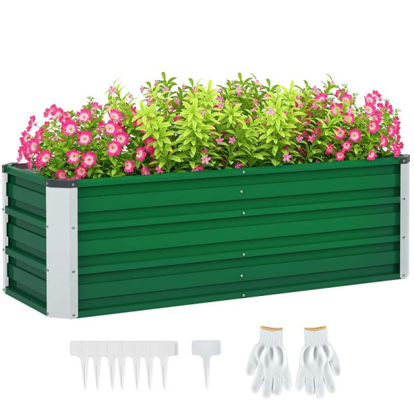 Outsunny Metall-Hochbeet, 2 separate Pflanzbereiche, offener Boden, einfacher Aufbau, 125 x 47 x 40cm, Grün, 845-643GN