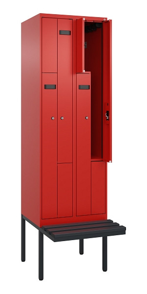 C+P Z-Spind Evolo PLUS, Bank, 4 Fächer, 2120x600x815mm, 3020/3020, Zylinderschloss, Material Sitzfläche Kunststoff, 0490437-204 S10106