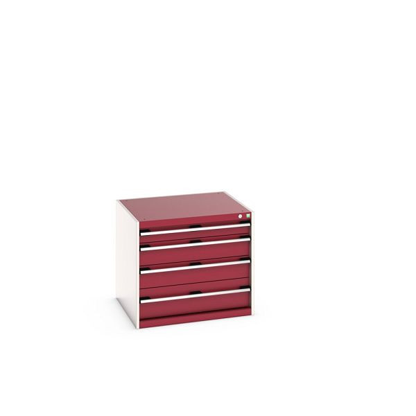 bott cubio Schubladenschrank bestückt, mit 4 Schubladen, BxTxH: 800x750x700mm, RAL 7035/3004, Purpurrot, 40028003.24V