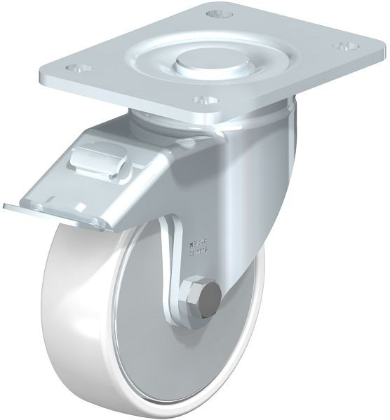 Blickle LH-PO 125K-3-FI-FA Stahlblech-Lenkrolle, Schwerlast-Ausführung, mit Anschraubplatte & Feststeller, Polyamid, Weiß, 744822