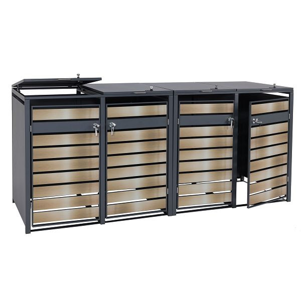 Mendler 4er Mülltonnenverkleidung HWC-J81, Mülltonnenbox, erweiterbar, Metall 100kg, anthrazit, gold, 2x83375+2x83376
