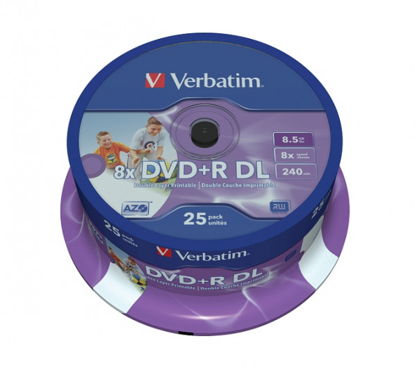 Verbatim DVD+R DL 8.5GB 8x 25er Spindel bedruckbar, 43667