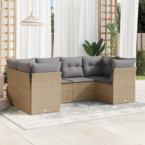 vidaXL 6-teilig Garten-Sofagarnitur mit Kissen Beige Poly Rattan, 3218109