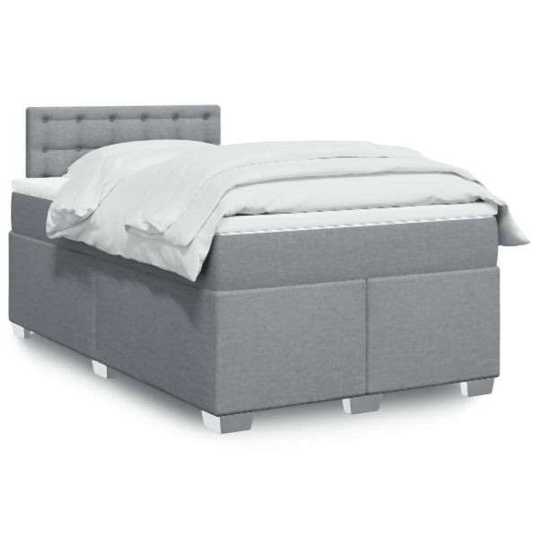 vidaXL Boxspringbett mit Matratze Hellgrau 120x200 cm Stoff, 3288169
