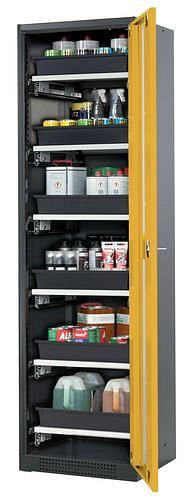asecos Chemikalienschrank Systema-T CS-56RG, Korpus anthrazit, Flügeltüren gelb, 6 Tablarauszüge, 209034