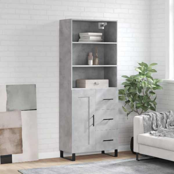 vidaXL Highboard Betongrau 69,5x34x180 cm Holzwerkstoff, 3190049