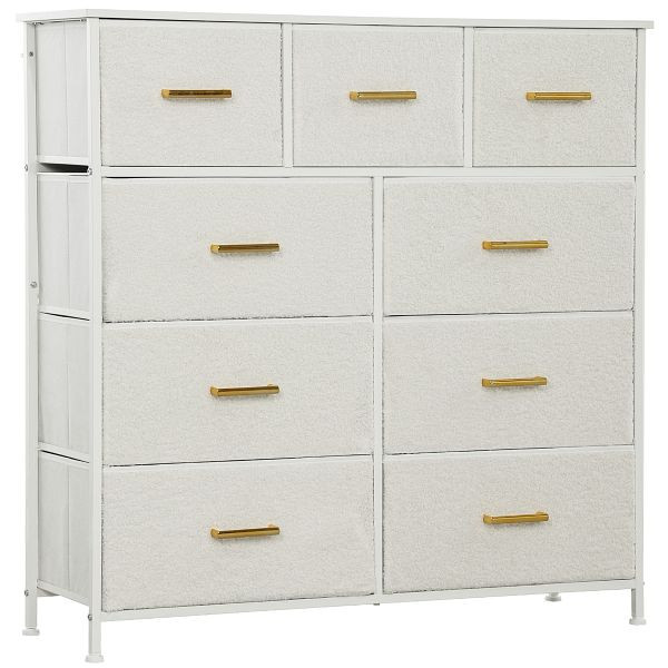HOMCOM Stoffkommode, 9 Schubladen, Stahlrahmen, elegant, vielseitig, Weiß, 831-980V00CW