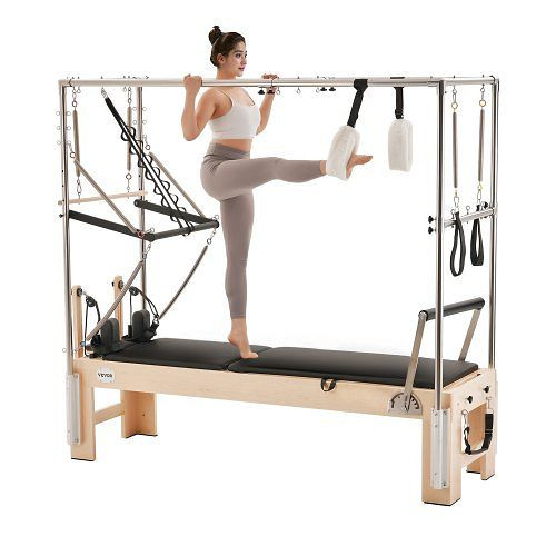 VEVOR Pilates Reformer Holz für Zuhause, Krafttrainingsgerät mit dopp. Widerstand, Reformer-Box & Sprungbrett, bis 181,44 kg, KDLKPLTHXCFMYLYB8V0
