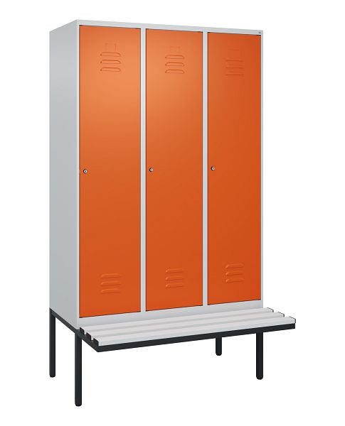 C+P Umkleidespind Classic PLUS, 3 Abteile, 2120x1200x815mm, 7035/2004, Zylinderschlösser, je 2 Doppel-Haken, 0800407-32F S10122