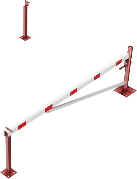 Schake Drehschranke 3,50m, mit Profilzylinderschloss, Seilzugverstärkung, Drehpfosten: Ø 102mm, 2 Stück Auflagepfosten 70x70mm, feuerverzinkt, 4213_35ZBP