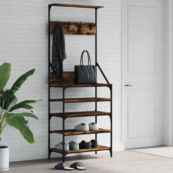 vidaXL Kleiderständer mit Schuhablage Räuchereiche 70x34x184 cm, 837874