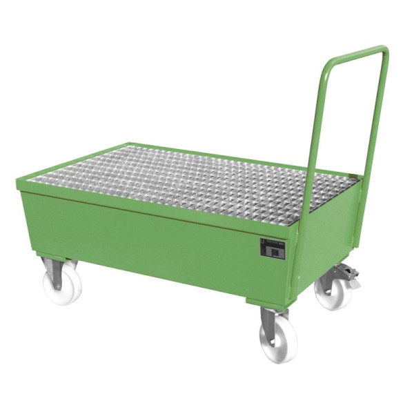 STEIN HGS Fahrbare Auffangwanne AW-F, 3mm Stahlblech, für 200l-Fässer, 225 Liter, RAL 6011 resedagrün, lackiert, 2 x 200 Liter Fass, 79204.0010