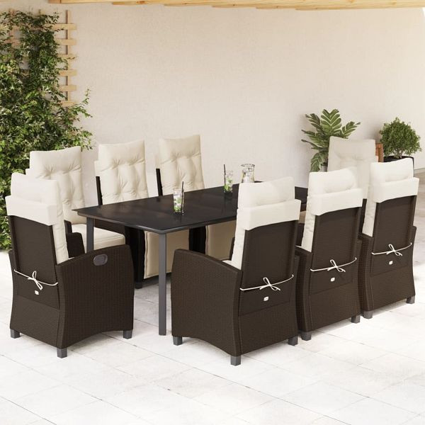 vidaXL 9-teilig Garten-Essgruppe mit Kissen Braun Poly Rattan, 3212987