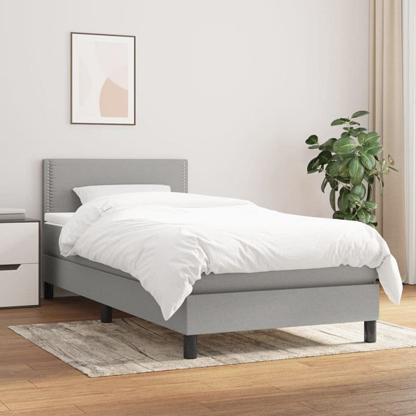 vidaXL Boxspringbett mit Matratze Hellgrau 100x200 cm Stoff, 3139953