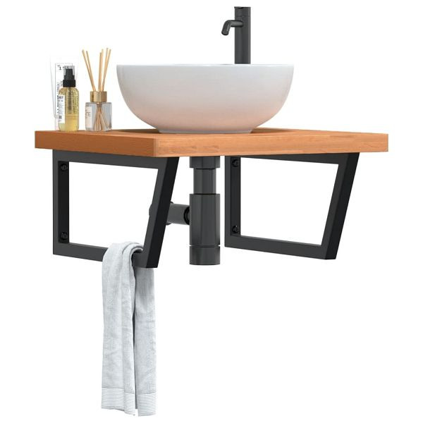 vidaXL Waschbeckenregal Wandmontage Stahl und Massivholz Buche, 3302515