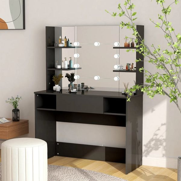 vidaXL Schminktisch mit LED-Beleuchtung 100x40x135 cm MDF Schwarz, 331540