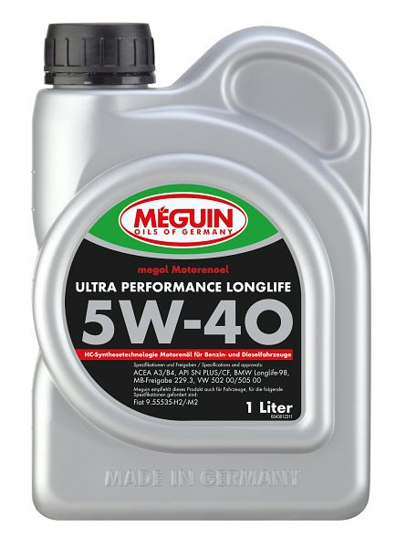 Meguin megol Motorenöl Ultra Performance Longlife SAE 5W-40, Kanister Kunststoff, VE: 1 Liter, 4361