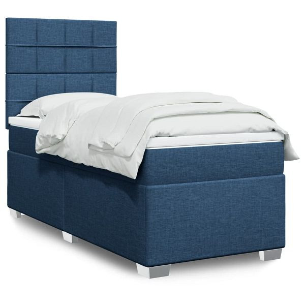 vidaXL Boxspringbett mit Matratze Blau 90x200 cm Stoff, 3292677