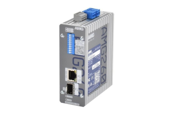 AMG Systems Industrieller Medienkonverter, 1 x 10/100/1000BT RJ45, 1 x 100/1000FX SFP Slot, ohne SFP, DIP Switch, DIN Rail / Wandmontage, AMG260-1G-1S