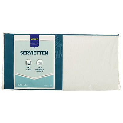 METRO PROFESSIONAL Servietten Zellltuch, 33x33cm, 3-lagig, weiß, VE: 250 Stück, 912898