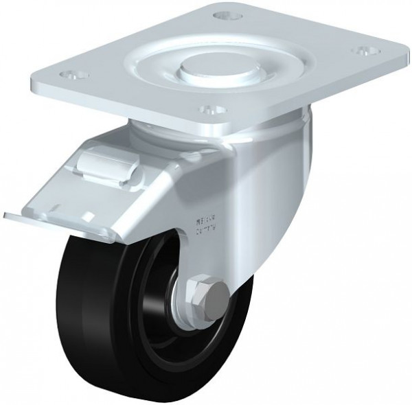 Blickle LH-POEV 100K-3-FI Stahlblech-Lenkrolle, Schwerlast-Ausführung, mit Anschraubplatte & Feststeller, Elastik-Vollgummi, Schwarz, 622233