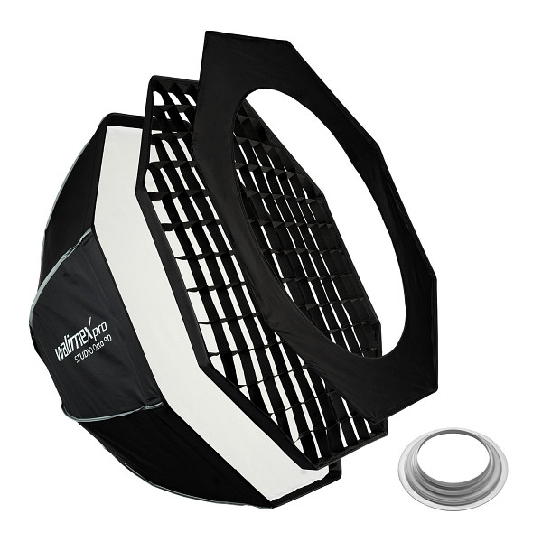 Walimex pro Studio Softbox Octagon 90cm + Softboxadapter für Hensel Expert, um 360° drehbar, inkl. Grid, Maske, 1023499