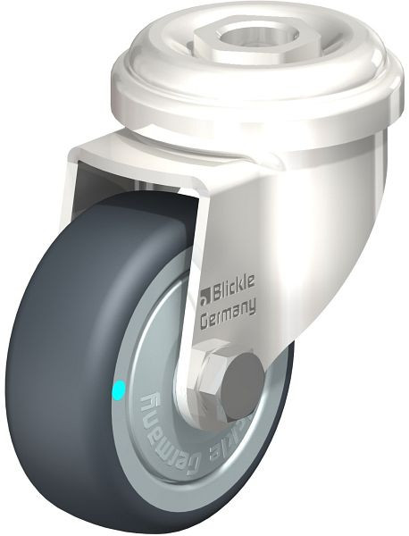 Blickle LRXA-TPA 50KD-FK Edelstahl-Apparate-Lenkrolle mit Rückenloch, Thermoplastisches Gummi-Elastomer, Grau, 755004