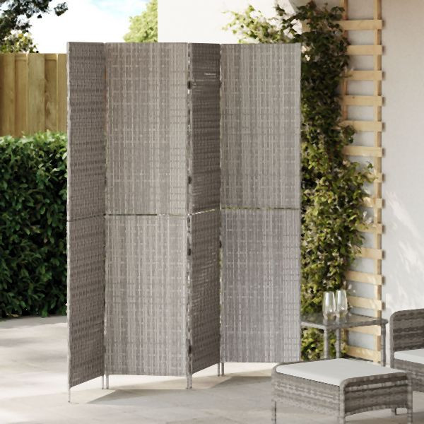 vidaXL Raumteiler 4 Paneele faltbar Grau 195x180 cm Poly Rattan, 42003674