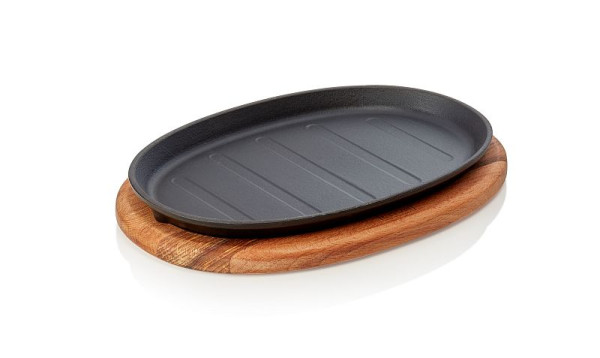 WAS Brat-/Servierpfanne Emailliert, Holzuntersetzer, Materialstärke: Boden 3 mm, Rand 4 mm, 366303028