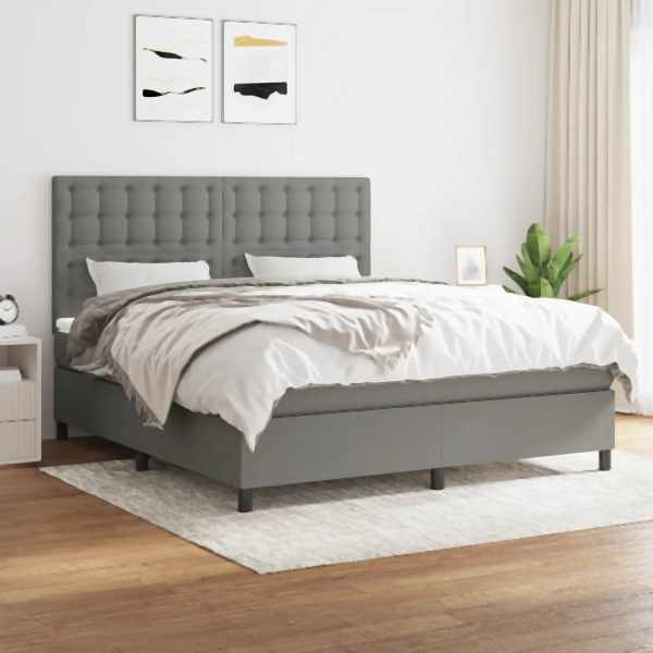 vidaXL Boxspringbett mit Matratze Dunkelgrau 160x200 cm Stoff, 3142106