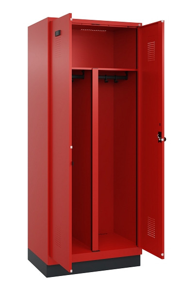 C+P PSA Schwarz-Weiß-Spind Evolo PLUS, mit Sockel, 2 Abteile, 1950x800x500mm, 30, RAL 3020 Verkehrsrot, Drehriegel, 049022-22P S10025