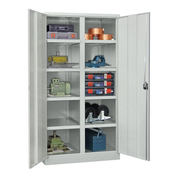 Pavoy Stahl-Schwerlastschrank 1950/1040/630, Trennwand, 8 gepulverte Fachböden, Flügeltüren, Drehgriff mit Zylinderschloss, 36366-104-001-910512