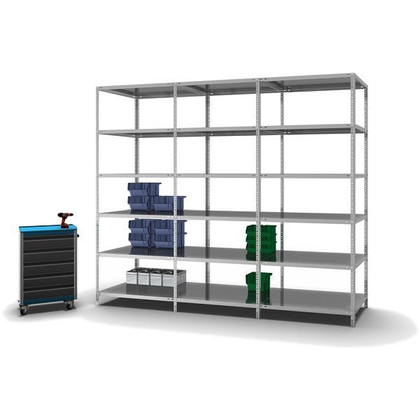 hofe Fachboden-Grundregal, 2500x800x1000 mm, 6 Fachebenen, verzinkt, 125 kg Fachlast, 750 kg Feldlast, zweiseitige Bedienung, WZG25810L