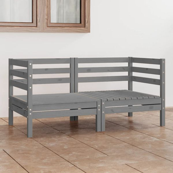 vidaXL 2-Sitzer-Gartensofa Grau Kiefer Massivholz, 3082389