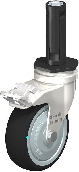 Blickle LRXA-PATH 75KD-FI-FK-EXR02 Edelstahl-Apparate-Lenkrolle mit Expander & Feststeller, Thermoplastisches Polyurethan, Grau, 853367