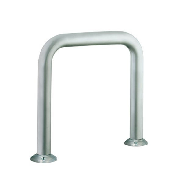Stein HGS Anlehnbügel/Absperrbügel Ø76mm aus Edelstahl, zum Aufdübeln und selbstaufrichtend, anfahrsicher bis 30°, Höhe: 650mm, 13268
