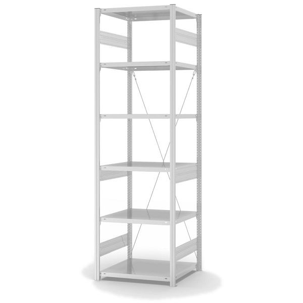 hofe Grundregal, zerlegt, 6 Böden 2500 x 600 x 750 mm, lichtgrau, Fachlast 240kg pro Boden, einseitige Bedienung, HKG25607XM