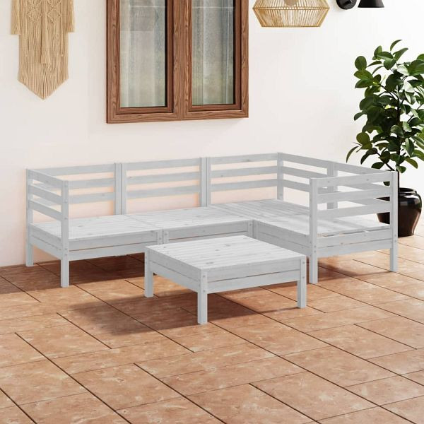 vidaXL 5-teilig Garten-Lounge-Set Massivholz Kiefer Weiß, 3082693