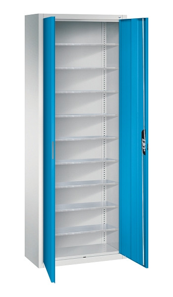 C+P Magazinschrank Serie 13, H1980xB700xT300mm, 7035/5012, Einlegeböden 9, 133113-20 S10324