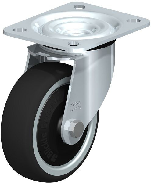 Blickle L-PATH 100K-ELS-FK Stahlblech-Lenkrolle, mittelschwere Ausführung, mit Anschraubplatte, Thermoplastisches Polyurethan, Grau, 852198