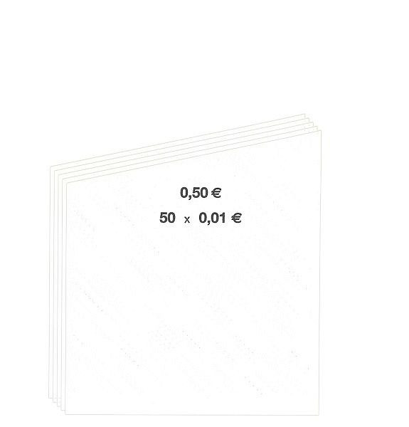INKiESS Handrollpapier 50 Blatt 0,01 Euro weiß, VE: 5 Stück, 90876350011099