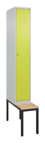 C+P Umkleidespind Classic PLUS, mit untergebauter Sitzbank, 2120x300x815mm, 7035/0024, Zylinderschloss, Buche-Sitzleisten, 0800507-10 S10056